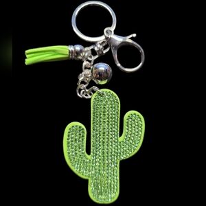 Green Rhinestone Cactus Bsg Charm Keychain